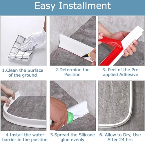 Image of Hukimoyo 3M Water Stopper for Kitchen Slab Bathroom with Glue Water Dam Barrier Strip Silicone Kitchen Sink Water Splash Guard Self-Adhesive Water Blocking Shower Bathroom Dry and Wet Area Separator