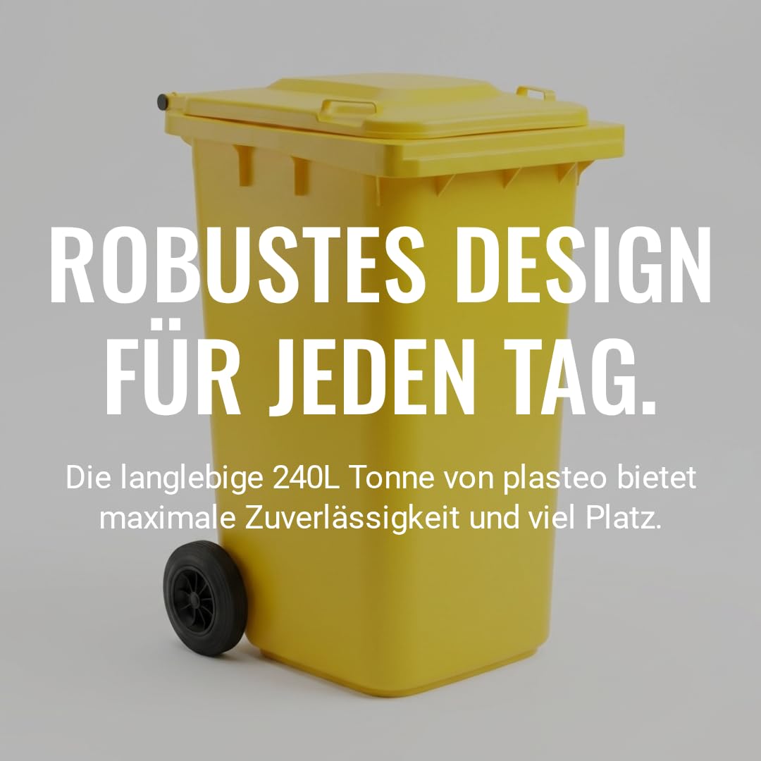 plasteo® Mülltonne Abfalltonne Reststofftonne Müllbehälter Mülleimer Made in Germany Für Straßenstellung Extra Starker Kunststoff Leichte Reinigung UV-beständig (Gelb, 2x 240 Liter)