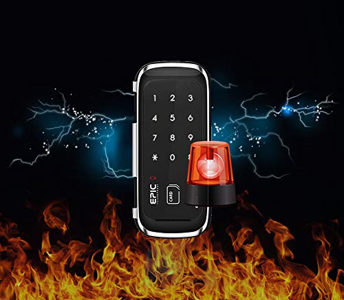 EPIC ES-303G Smart Door Lock with alarm siren and fire background