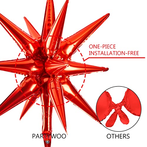 Image of PartyWoo Red Star Foil Balloons 6pcs Different Sizes Pack of 27 22 Inch Large Explosion Spike Mylar Balloons for Graduation Wedding Anniversary Birthday Bachelorette Engagement Party Decorations