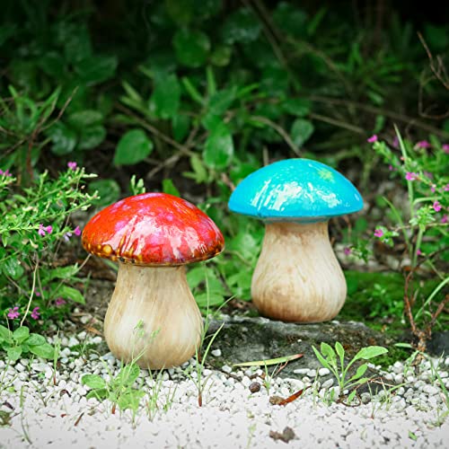 Ceramic Mushroom Garden Decor - 2Pcs Ceramic Mushroom For Garden, Mushroom Statue Decor, Fairy Garden Ceramic Lawn Ornament #TOP6