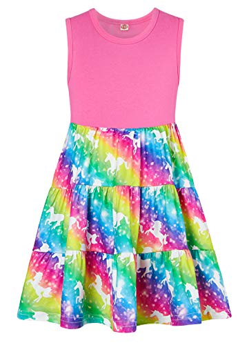 Casual Dresses For Girls Size 7-8 Years Old 3D Rainbow Unicorn Pink Sleeveless Sundress Summer Holiday Midi Dress #TOP17