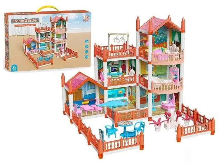 Maison de poupée à 2 étages avec mobilier miniature et accessoires de jeu