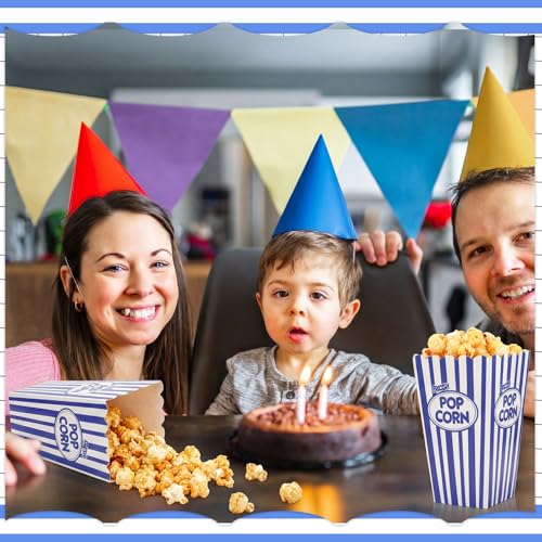 Image of Xinnun 100 Pcs Popcorn Boxes 32 oz Classic Stripe Paper Popcorn Buckets Bulk Disposable Oil Proof Container Vintage Retro Open Top Holders for Movie Night Supply Theater Carnival Party(Dark Blue)
