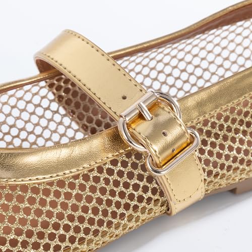 Image of EMMA NEW YORK Mesh Ballet Flats for Women, Mary Jane Mesh Ballet Flats Shoes for Women with Buckle Strap