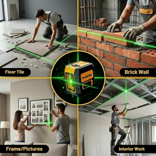 Image of Green Laser Level 2 Cross Line (Horizontal + Vertical) 110 | Self-Leveling Cross Line Laser 30m / 100ft Range | with 5 Adjustable Modes and Magnetic Base for Indoor Construction