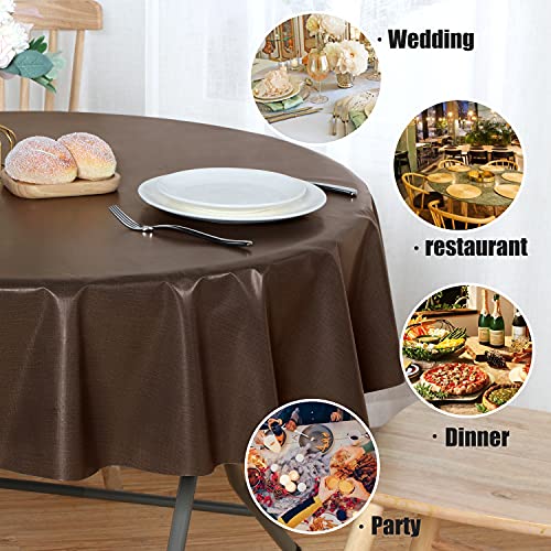 Image of sancua 100% Waterproof Round PVC Tablecloth - 60 Inch - Oil Proof Spill Proof Vinyl Table Cloth, Wipe Clean Table Cover for Dining Tables, Buffet Parties and Camping, Coffee