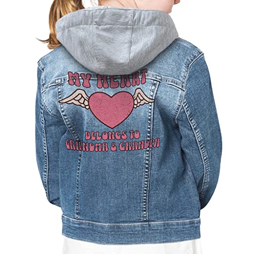 My Heart Belongs to Grandparents Hooded Denim Jacket for Kids - Art Jean Jacket - Heart Denim Jacket for Kids