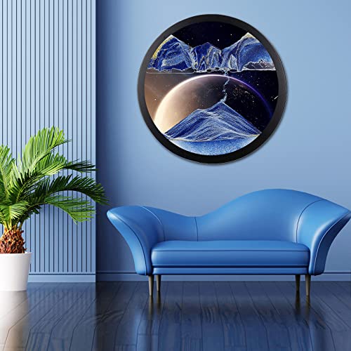 AECEVAN Wall Mount Moving Sand Art, 17.3'' Wall Mounted Rotate Sculpture 3D Deep Sea Sandscape Moving Display Round Glass Sandscape Moving Flowing Sand Frame, Wall Art Decor for Home Office
