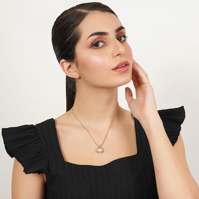 Image of Necklace Set For Women Stylish | Anti Tarnish Waterproof Stainless Steel Chain Pendant Necklaces Jewelry for Love | Gold Plated Jewellery Accessories for Woman & Girls | Birthday Gift for Wife & Girlfriend