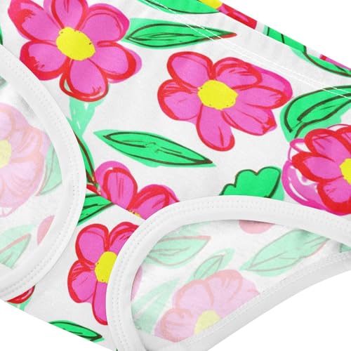 Cotton Toddler Underwear Custom Pink Flowers Green Leaves White Panties for Girl Flower Kids Undies Briefs 2t4