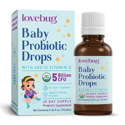LOVEBUG Award Winning USDA Organic Probiotic for Infants & Babies 0-12 Months | Helps w/Colic Reflux Diarrhea Constipation & Gas | Multi-Strain 5 Billion CFU | Liquid Drops (60 Days Supply) - 20ml