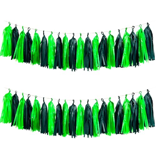 Image of Black Green Tassel Garland,Tissue Tassel Banner for Party Decorations,Pack of 20