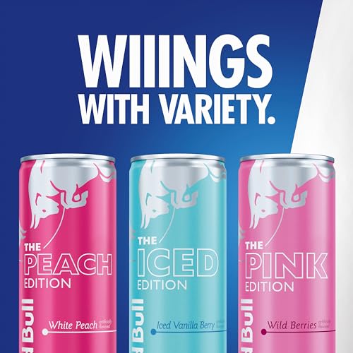 Image of Red Bull Energy Drink Variety Pack, White Peach, Iced Vanilla Berry, & Pink Edition Wild Berries, 8.4 Fl Oz, 24 Cans (2 Packs of 12)