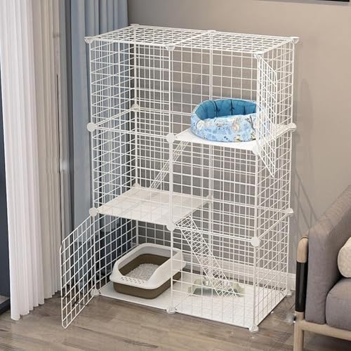 猫ケージ 2段 折りたたみ ネコ ケージ 多頭飼い 大きめ動物ケ ージ DIY組立 移動便利 組立簡単 脱走防止 滑り止め 取り外し可能なペット用品 (白,75x36x109cm)