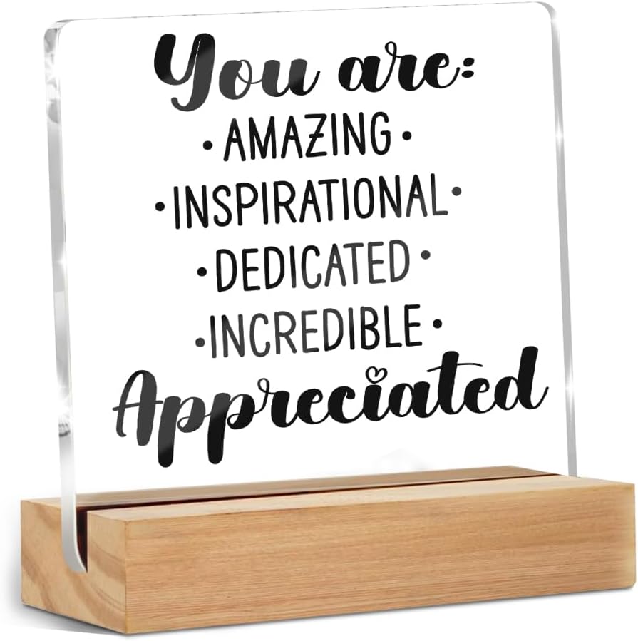 Inspirational Motivational Gifts, Thank You Gifts for Women Men Friends, Motivational Quote Acrylic Sign With Wooden Stand Desk Decor for Home Office Desk Accessories Christmas Birthday Gift