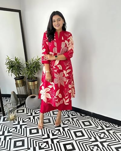 Image of GoSriKi Women's Rayon Viscose Straight Printed Kurta with Palazzo