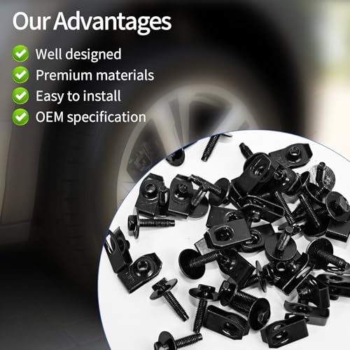Image of 50Pack M6-1.0 U Clips Automotive Kit with Speed Nuts and Screw Clips | Universal Fender Liner Hex Head Screws for Engine Splash Shield