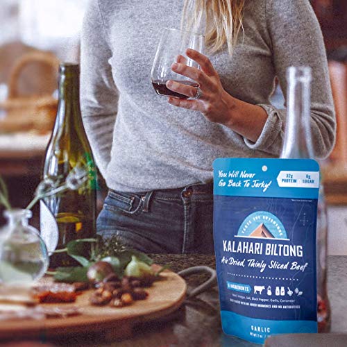 Garlic Kalahari Biltong, Air-Dried Thinly Sliced Beef, 2Oz (Pack Of 5), Sugar Free, Gluten Free, Keto & Paleo, High Protein Snack #TOP4