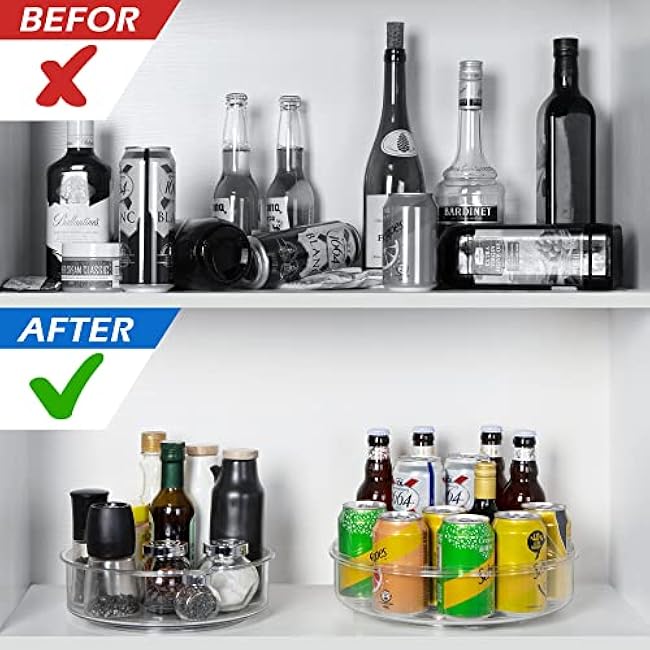 2 Pack, Lazy Susan Organizer for Cabinet, 12 Inch &10 Inch Lazy Susan Turntable for Fridge, Pantry Organization and Storage, Kitchen Spice Rack, Bathroom, Vanity, Countertop, Under Sink and Table