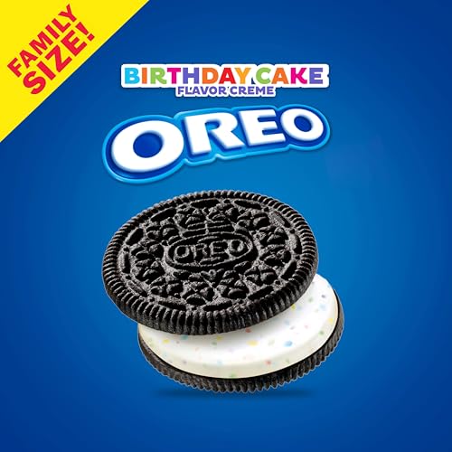 Image of OREO Birthday Cake Creme Chocolate Sandwich Cookies, Family Size, 12 Packs | Always made with Real Cocoa, Certified Kosher