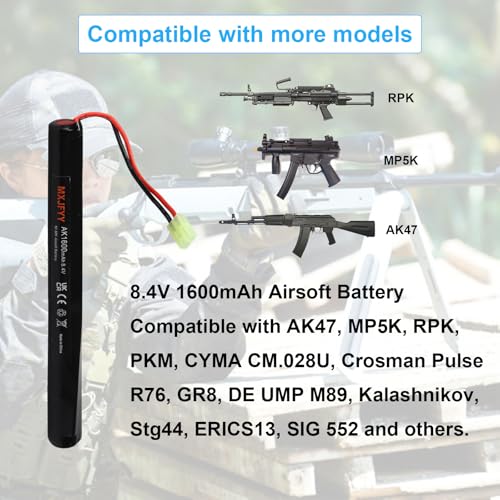 MXJFYY 2PCS 8.4V 1600mAh Rechargeable Airsoft Battery Stick, 2/3A NiMH Battery Pack for Airsoft Guns Models - Image 2