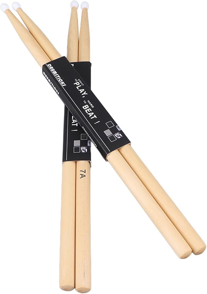 2 pares de baquetas para batería, madera maple 7A punta nylon miniatura 4