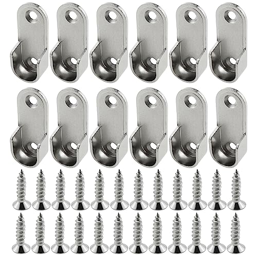 Heyous 12PCS Oval Closet Rod End Supports Flanges Socket with Mounting Screws, Silver
