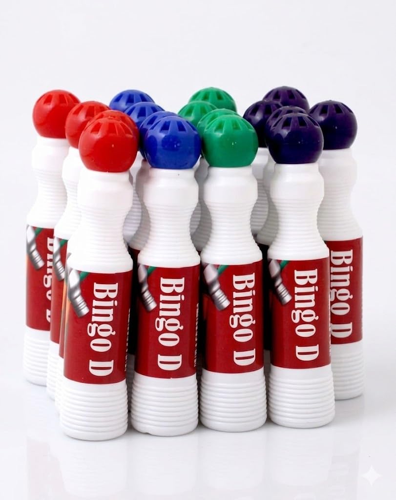 Large Bingo Dabbers Pack of 12 - Large Non-Drip Felt Tip Bingo Markers - Multicolour Ticket Dobbers with Long-Lasting Ink for Bingo Games (Multicolour)