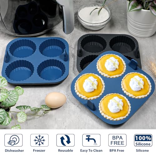 webake Mini Tart Tins for Air Fryer 4 Pcs 3 inch Silicone Quiche Mould Tart Pan Quiche Tins Tartlet Moulds Airfryer Baking Mould - Image 3