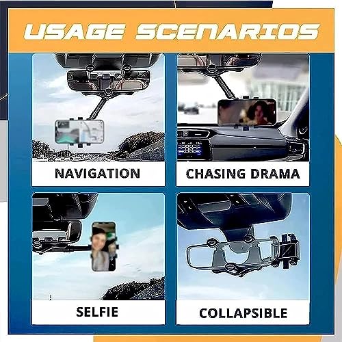 Image of Premium 360 Rotatable and Retractable Car Phone Holder - Multifunctional Rearview Mirror Mount for All Mobile Phones