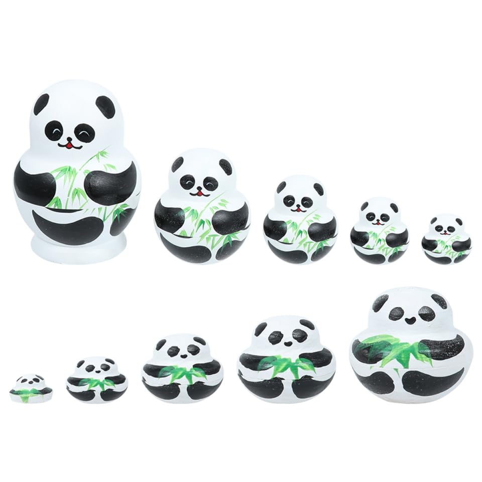 Gadpiparty 10pcs Russian Dolls, Layer Cartoon Panda Russian Nesting Dolls Wooden Toy Craft Home Decor