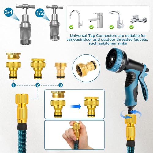 Image of 75FT Garden Hose Expandable Garden Hose with 10 Function Hose Spray Gun /Solid Brass Fittings Leak Proof Lightweight - Used for Gardening Watering etc(75FT)