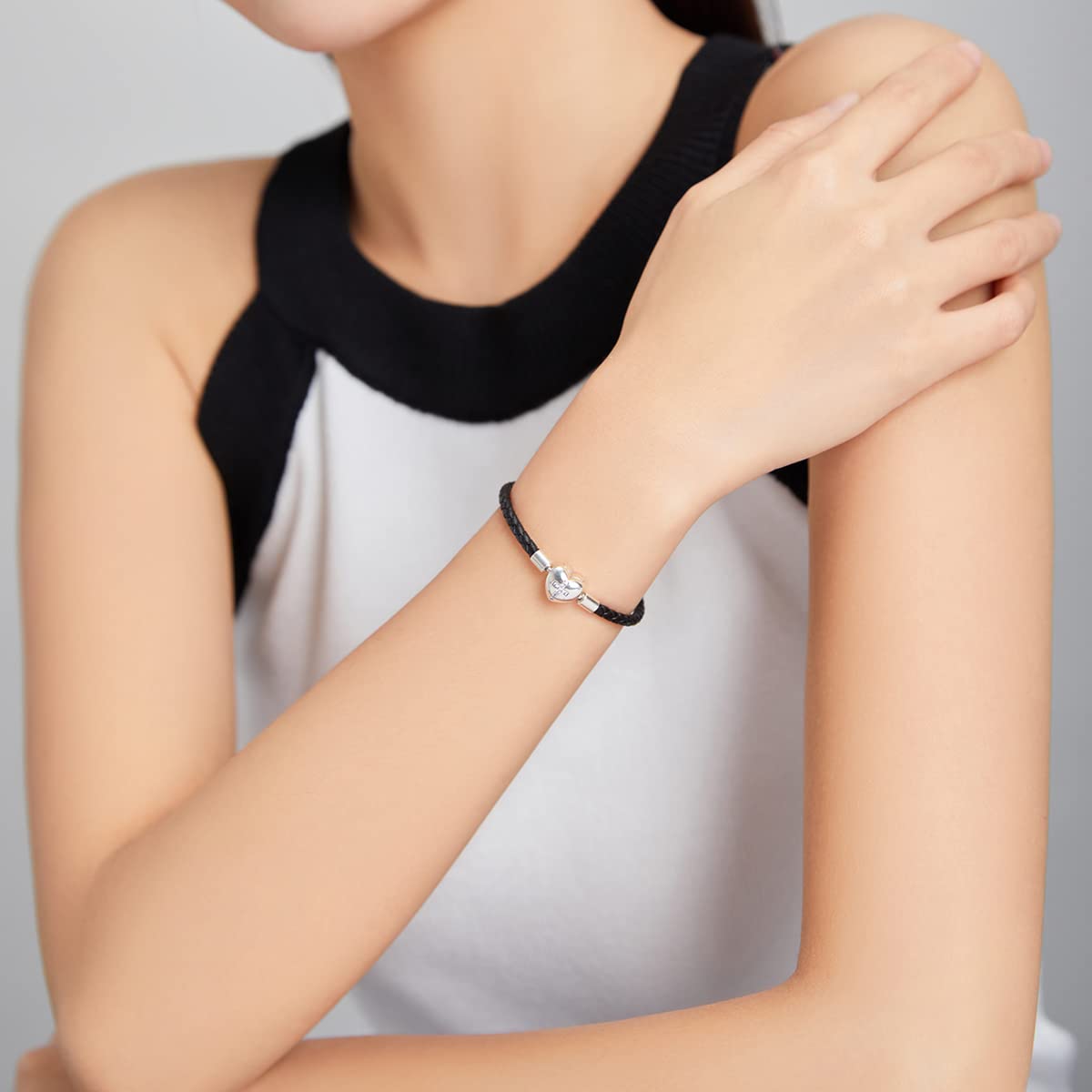 Braccialetto con ciondolo a croce moderna, braccialetto in argento Sterling 925 per donna, compatibile con la maggior parte delle perline con ciondoli