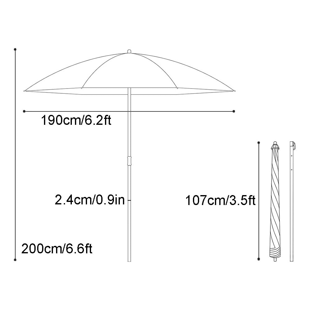 Parasol ogrodowy 190 cm przenośny, parasol plazowy z ochrona przeciwsłoneczny UPF 50+ i wodoodporny, na trawnik, podwórko, taras