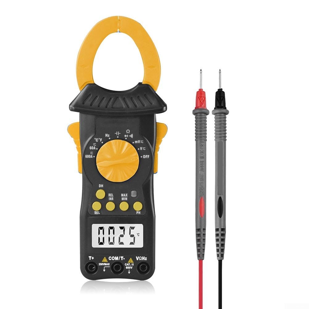 Multimetro digitale a pinza con range automatico, True RMS, 600 A AC/DC, 600 V, apertura ganasce da 38 mm, conservazione dei dati, per elettricisti (arancione)