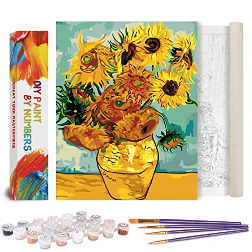 TONZOM Paint by Numbers Kits DIY Oil Painting for Kids, Students, Adults Beginner - Sunflower by Van Gogh 16 x 20 inch with Brushes and Acrylic Pigment (Without Frame)