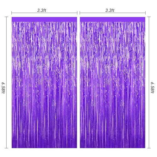 Image of Purple Foil Curtain Backdrop, 2Pack Metallic Tinsel Foil Fringe Curtains Photo Booth Props for Birthday Wedding Engagement Bachelorette Baby Shower Christmas Holiday Celebration Party Decorations