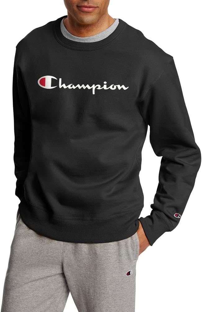 mens Crewneck Sweatshirt, Powerblend Fleece, Hoodie Sweatshirt for Men, Script Logo (Reg. Or Big & Tall)