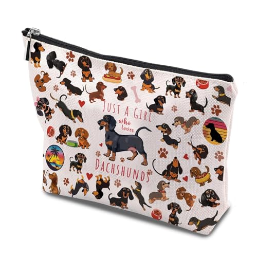 Trousse de maquillage pour fille - Joli teckel - Avec fermeture éclair - Pour petite amie - Cadeau pour les amoureux des animaux - Portable - Pour les voyages, la vie quotidienne (B)