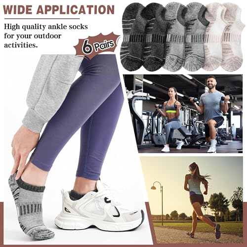 Image of Merino Wool Ankle Athletic Running No Show Socks Cushioned Breathable Sports Warm Thick Socks for Men and Women 6 Pairs