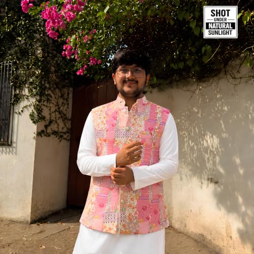 Image of Men's Premium Printed Modi Jacket with mandarin collar - Sleeveless Nehru Jacket made out of Suiting fabric [M to XXL]