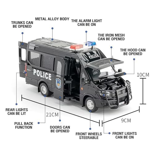Image of 1:24 Diecast Metal Police Toy Car for Kids Police Car Model Car for Boy Light Sound Pull Back Openable Door