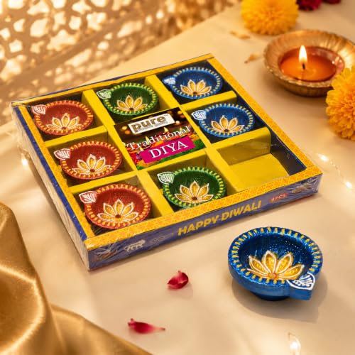 Image of Pure Source India Terracotta Handmade Design Decorative Diya / Mitti Diya /Oil Lamp for Pooja, Diwali, Festival Decoration ( Multicolour) (Set of 36) (2.5 X 2.1 X 1 INCH)