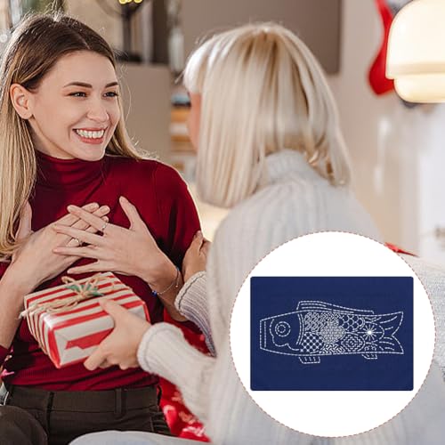 Image of FREEBLOSS DIY Sashiko Placemats Kit Sashiko Embroidery Kit Carp Flag Pattern Placemats Hand Sewing Kit with Instructions Sashiko Kit for Beginners Practice