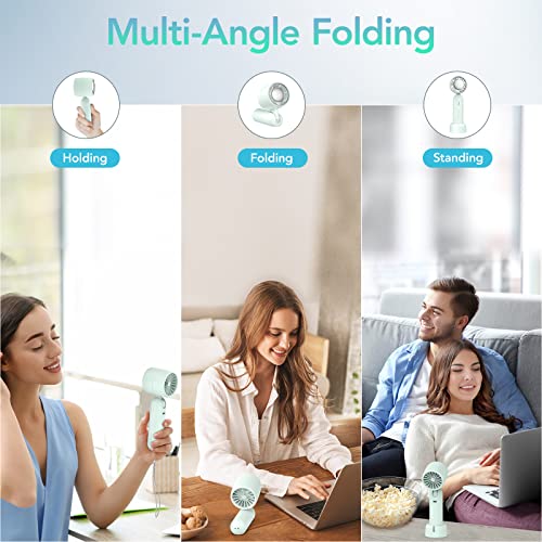 Portable Handheld Fan - Attlooq Mini Personal Fan, Usb Rechargeable Battery Operated Hand Fan, 3 Speeds Adjustable Foldable Small Desk Fan With Base For Women Man Home Office Makeup Outdoor Travel (Green) #TOP6