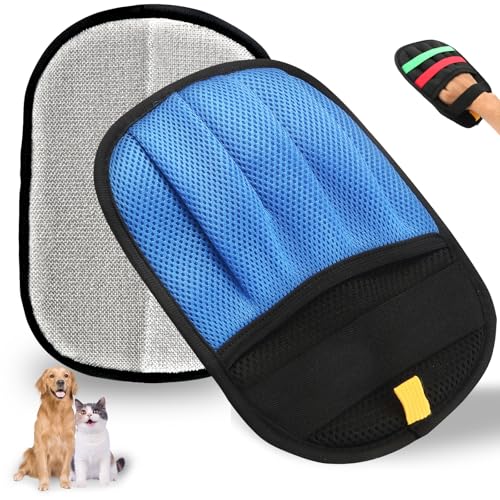 ZREVSB Pet Hair Remover Glove for Dogs & Cats, Newly Upgraded Reusable Electrostatic Pet Hair Gloves, Pet Hair Remover Tool for Clothing, Couch, Carpet, Car Seat（1Pcs-Blue