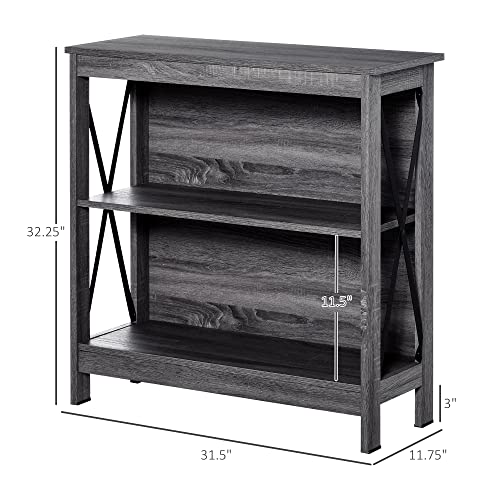 Homcom Industrial Style Corner Open Bookshelf With Storage Shelves And Metal X Bar Frame For Living Room, Dark Grey #TOP2