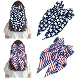 4th of July Hair Clips for Women 2PCS Red White Blue Blue-Star Elements USA Flag Big Bows Oversized Long Tail Design with Non-Slip Alligator Clips Patriotic Independence Day Memorial Day Accessories