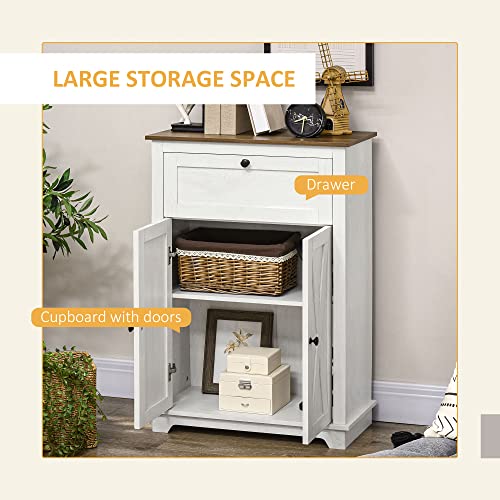 Homcom Farmhouse Barn Door Accent Cabinet, Kitchen Sideboard Storage Cabinet With Double Doors, Drawer, And Adjustable Shelf For Bedroom, Living Room, White #TOP3